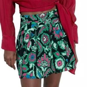 Zara Black Floral Linen Blend Skater Mini Skirt Size XS